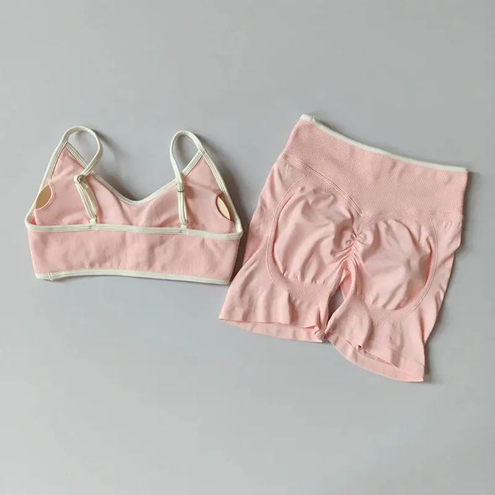 Yoga Suit Seamless Crop Top Tight Sports Bras and High Waist Shorts Pant Outside Wear Running Exercise Fitness Gym Yoga Set