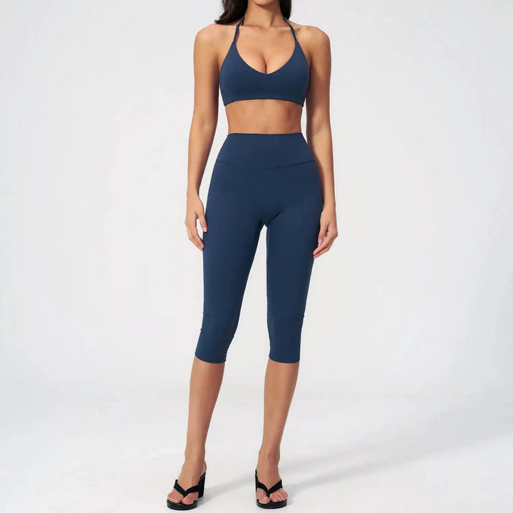 Women 2 Piece Yoga Set High Waist Capri Leggings Sports Bra Crop Top Workout Gym Athletic Outfits Female Fitness Activewear Suit