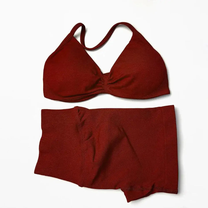 STOUREG 2 Pieces Yoga Gym Set Women Seamless Strappy Yoga Bra High Waist Workout Scrunch Shorts Set Fitness Clothes Sportswear