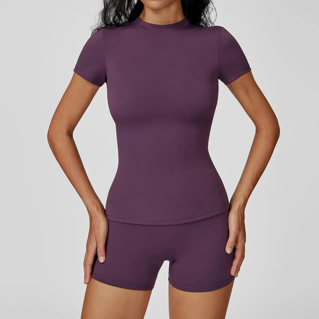 Women Yoga Set 2PCS Workout Set Sportswear Gym Clothing Fitness Long Sleeve High Waist Leggings Cycling Shorts Sports Suits