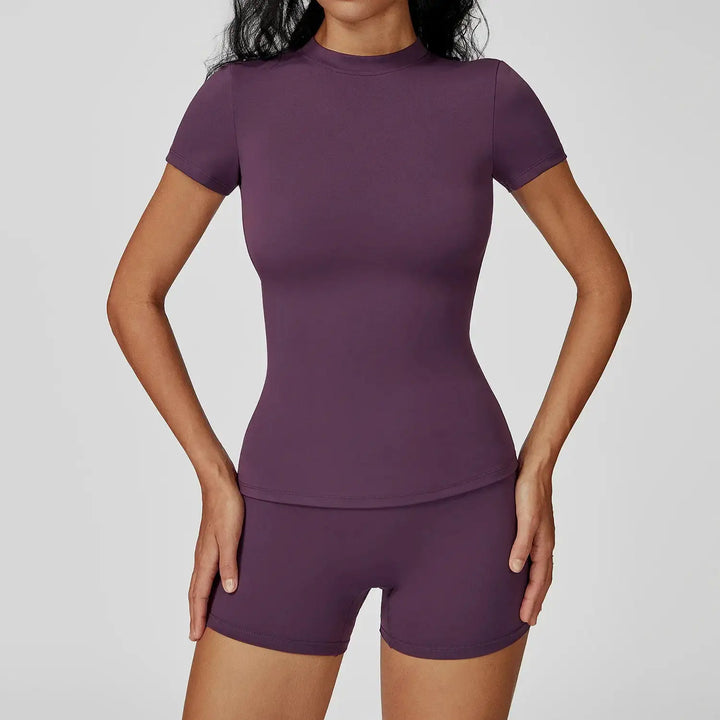 Women Yoga Set 2PCS Workout Set Sportswear Gym Clothing Fitness Long Sleeve High Waist Leggings Cycling Shorts Sports Suits