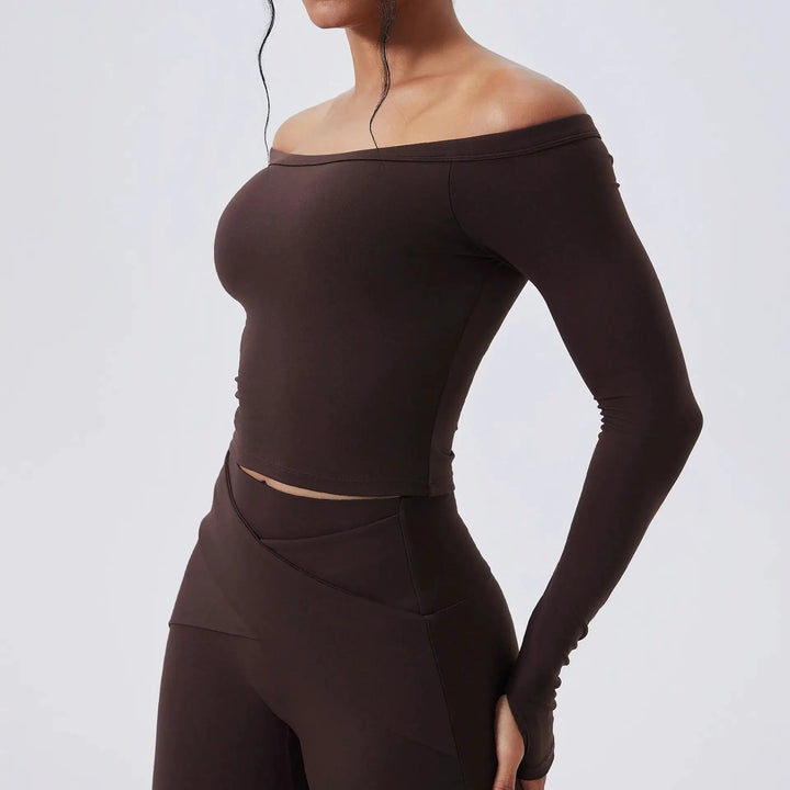 Slash Neck Long Sleeve Yoga Shirts Women Crop Top Breathable Quick Dry Sport T-shirt Female Gym Workout Top Fitness Clothing New