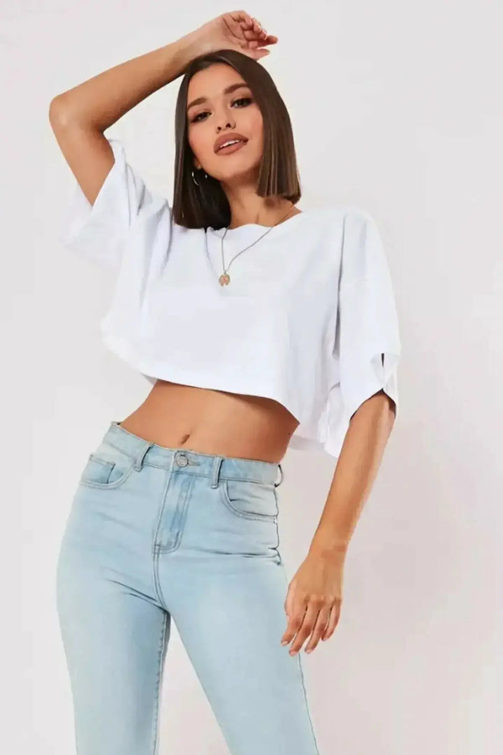 Cotton Women Short Sleeve Crop Top Navel Baring Yoga Fitness