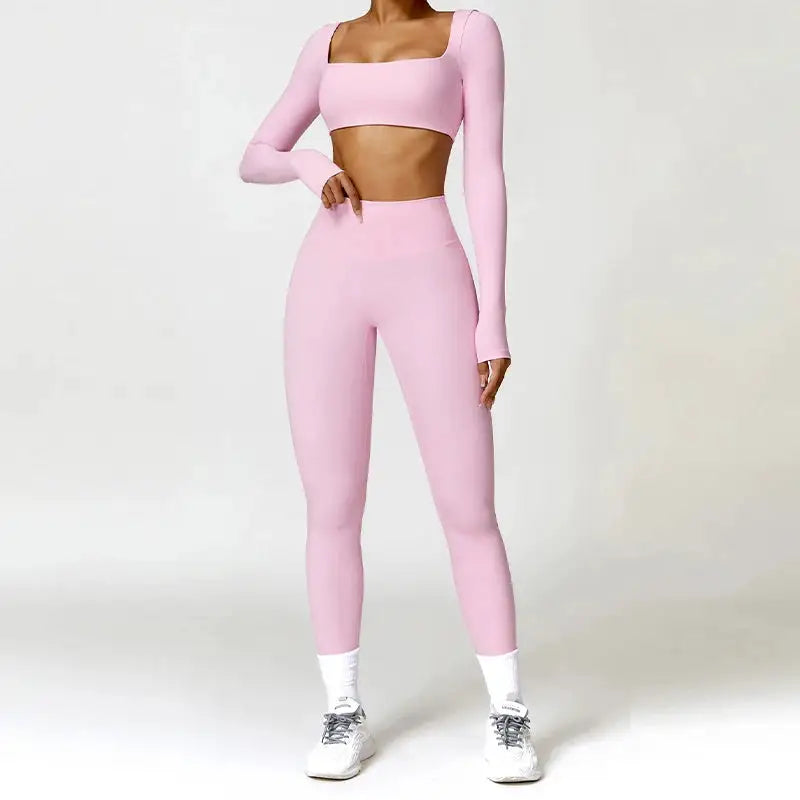 Summer 2PCS Yoga Suit Sports Set Women Quick-Dry Gym Set Women Tracksuit Running Workout Long Sleeve Sports Shirt Yoga Clothing