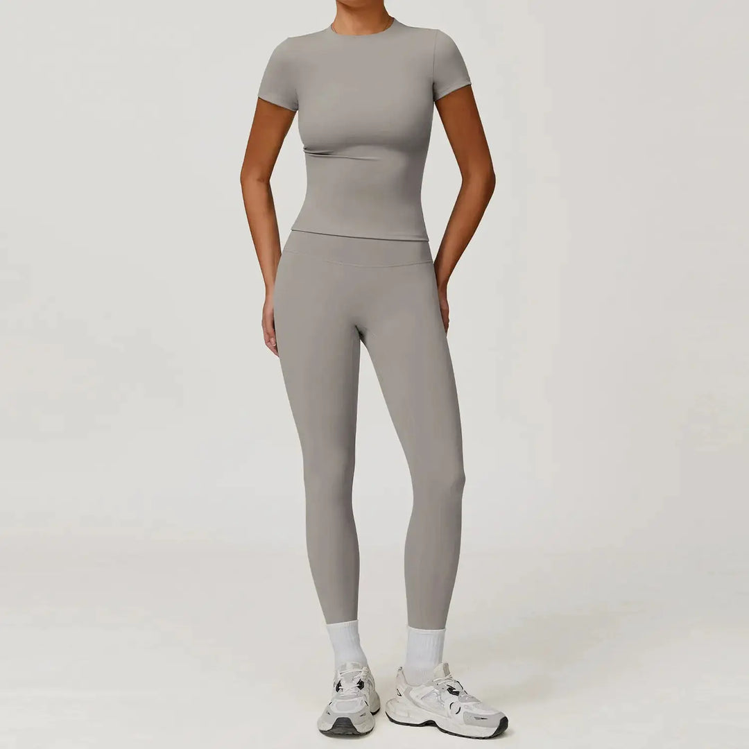 Women Yoga Set 2PCS Workout Set Sportswear Gym Clothing Fitness Long Sleeve High Waist Leggings Cycling Shorts Sports Suits