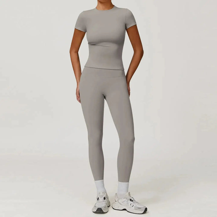 Women Yoga Set 2PCS Workout Set Sportswear Gym Clothing Fitness Long Sleeve High Waist Leggings Cycling Shorts Sports Suits