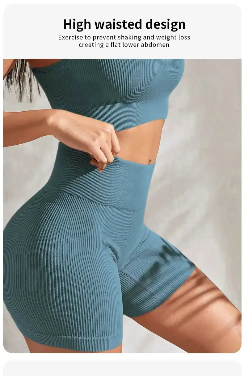 Women Seamless Ribbed Yoga Set Two Piece For Fitness