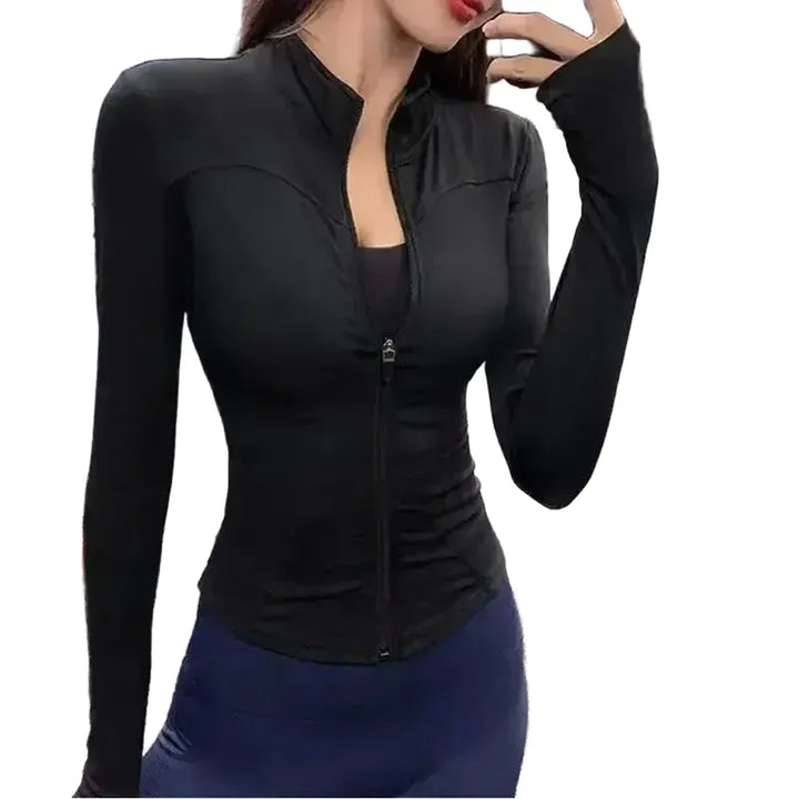 Womens Long Sleeve Sports Jacket Zip Fitness Yoga Shirt