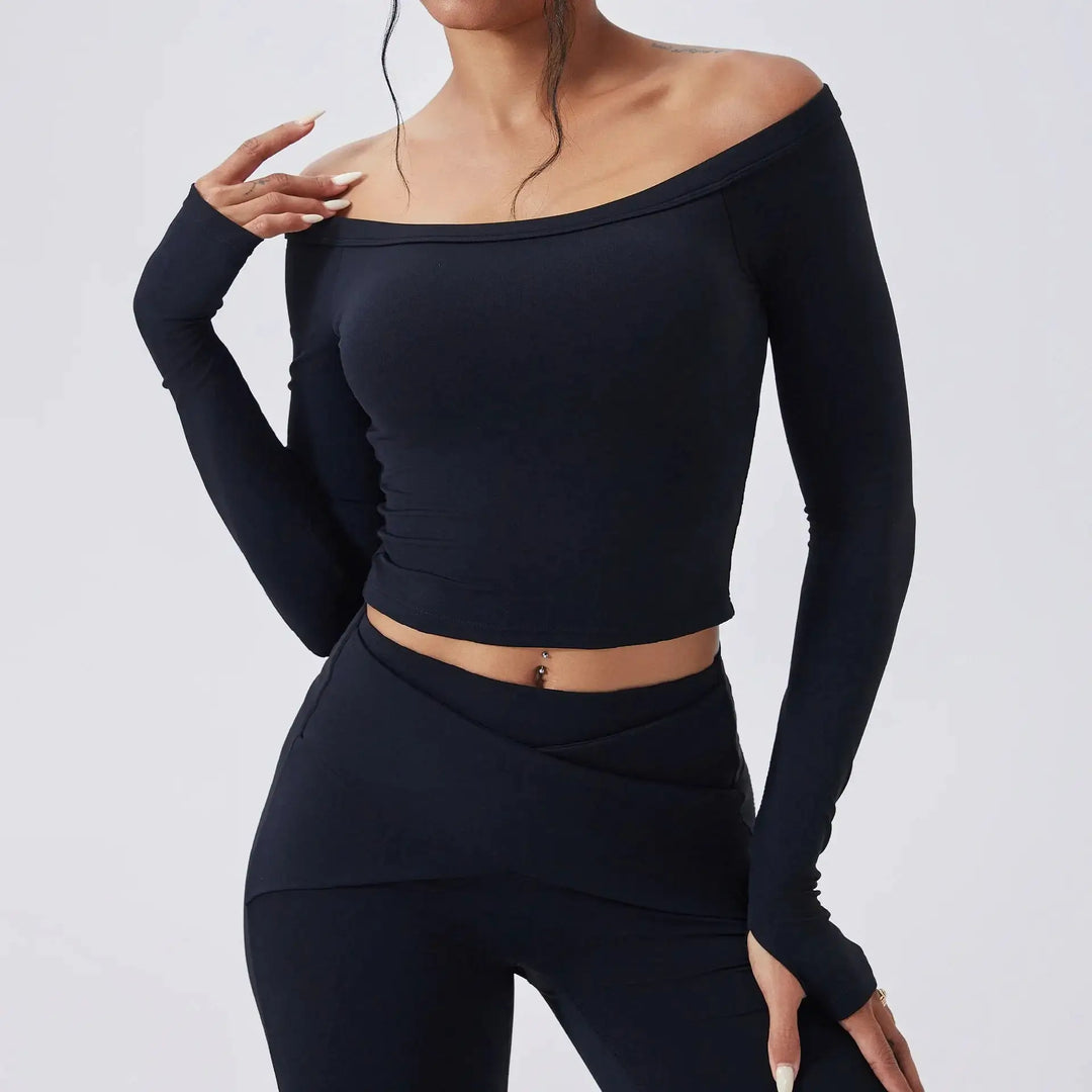 Slash Neck Long Sleeve Yoga Shirts Women Crop Top Breathable Quick Dry Sport T-shirt Female Gym Workout Top Fitness Clothing New