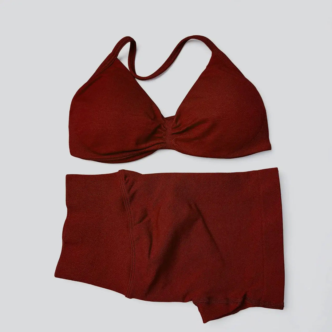 WANAYOU Seamless 2 Pcs Women Yoga Sets Halter Bras Sports Crop Tops Low Waist Scrunch Butt Gym Shorts Tight Quick Dry Leggings