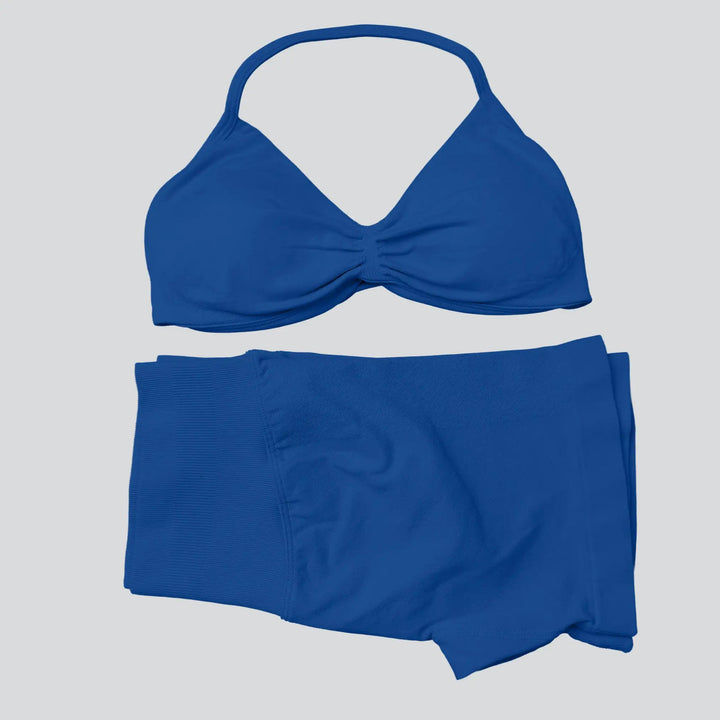 WANAYOU Seamless 2 Pcs Women Yoga Sets Halter Bras Sports Crop Tops Low Waist Scrunch Butt Gym Shorts Tight Quick Dry Leggings
