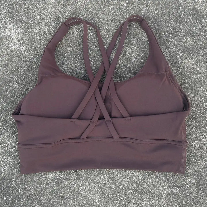 Solid Color Women Cross Back Bra Fitness Underwear Soft Fitness Sport Bra Top Gym Yoga Athletic Workout With Chest Pad