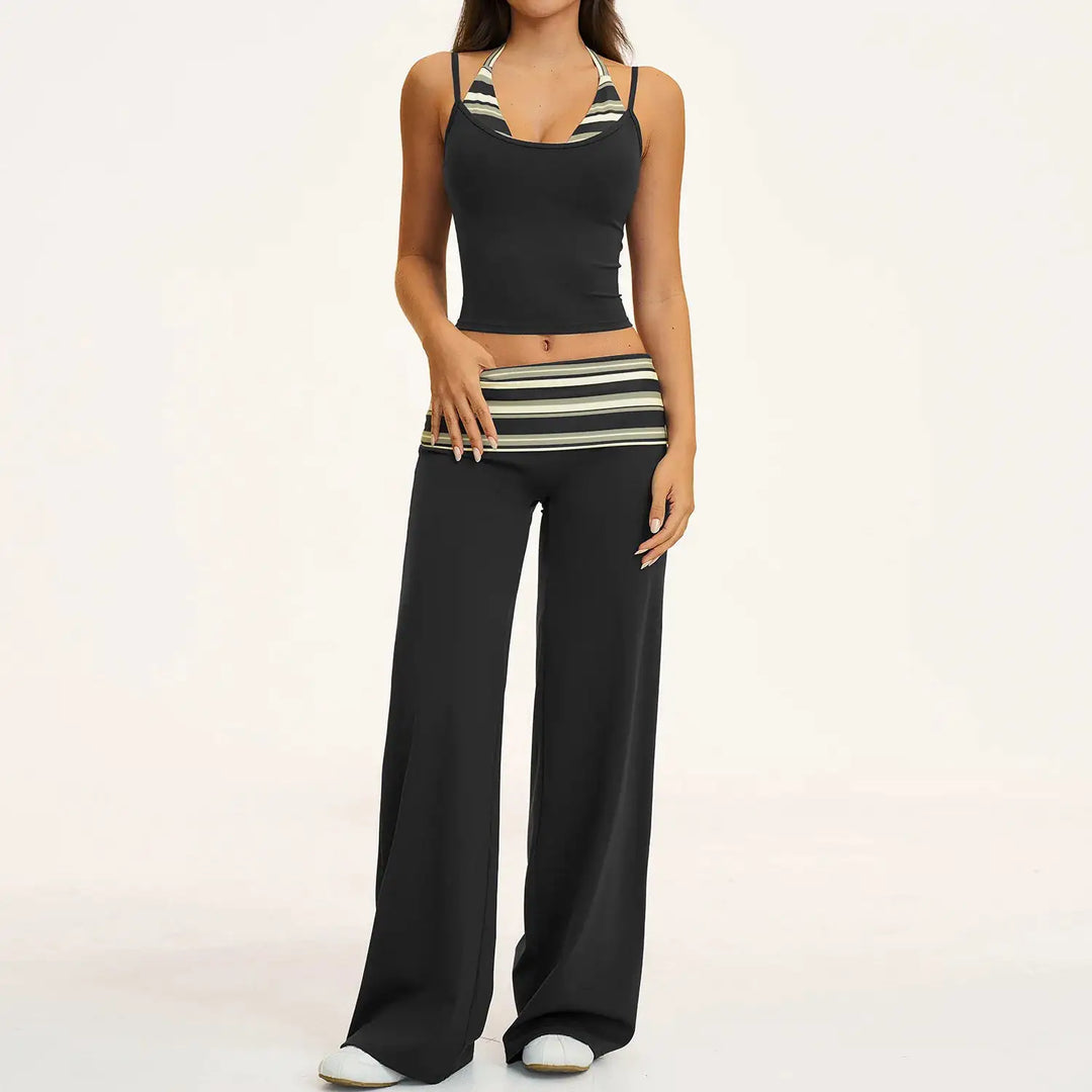 2PCS Stripes Fitness Suit Women&