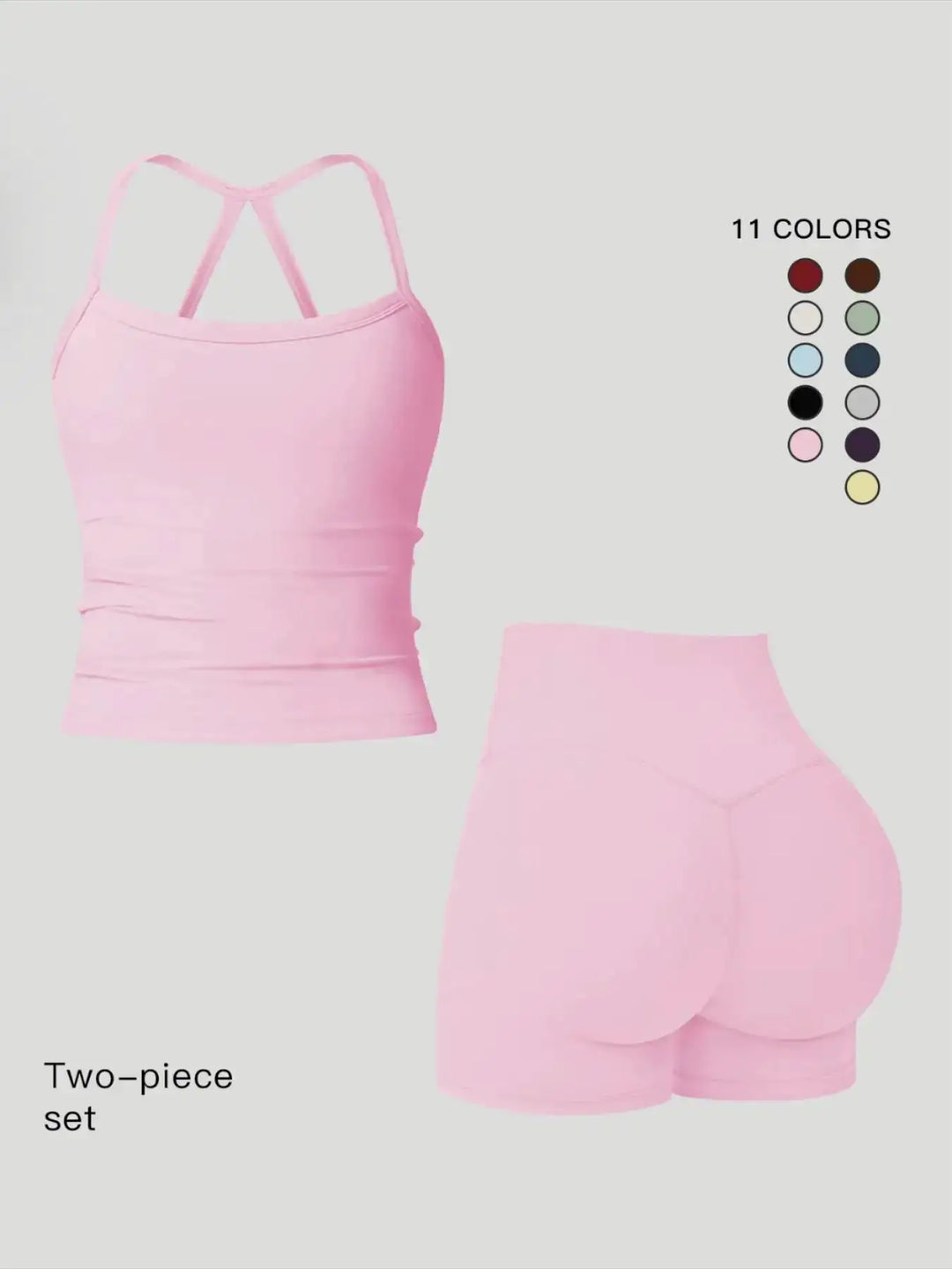 Women 2 Piece Yoga Set Quick Dry Workout Tracksuit Backless Cami Top High Waist Tummy Control Butt Lifting Shorts Ladies Fitness Sportswear Gym Outfits Activewear Running Suit