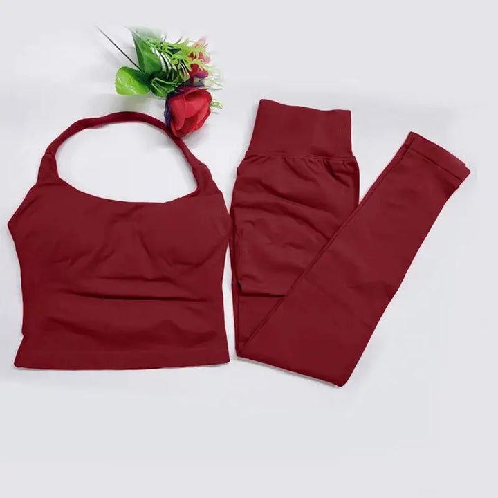 2026 Yoga outfit DFNNYE two Pieces Gym Set seamless Women DF impact backless Halter Top Leggings Fitness Clothes Workout sets
