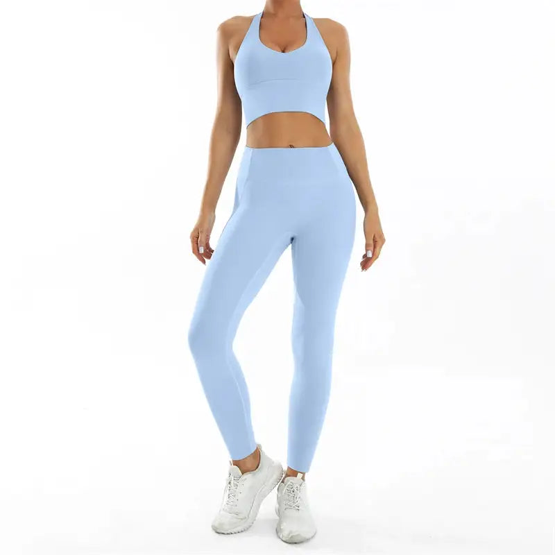 2 Pieces Women Yoga Set Workout Sportswear Gym Clothing Fitness Short Sleeve Crop Top High Waist Leggings Sport Suits
