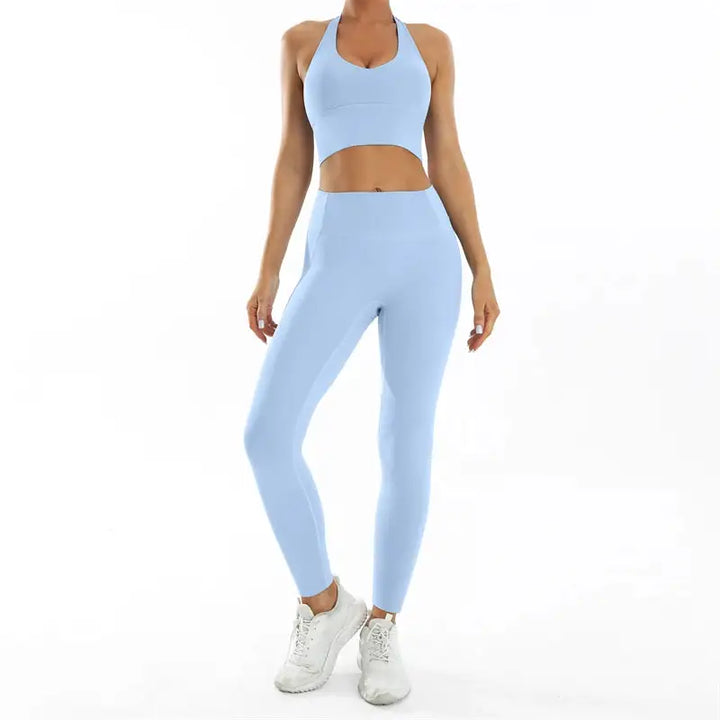 2 Pieces Women Yoga Set Workout Sportswear Gym Clothing Fitness Short Sleeve Crop Top High Waist Leggings Sport Suits