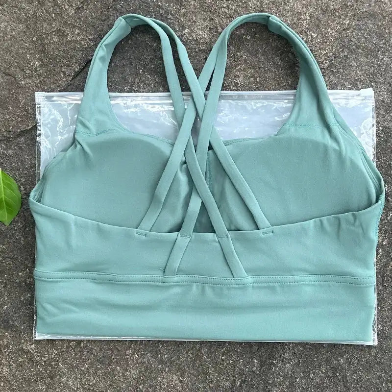 Solid Color Women Cross Back Bra Fitness Underwear Soft Fitness Sport Bra Top Gym Yoga Athletic Workout With Chest Pad