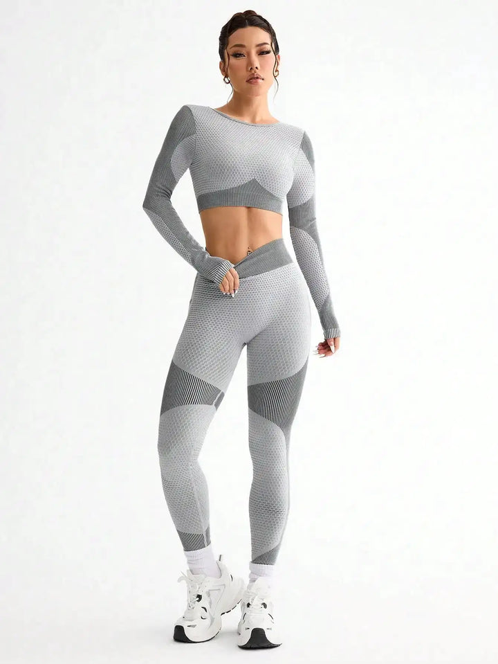 2pcs Hot-selling New Sports Tight Running Breathable Seamless Yoga Suit Women&