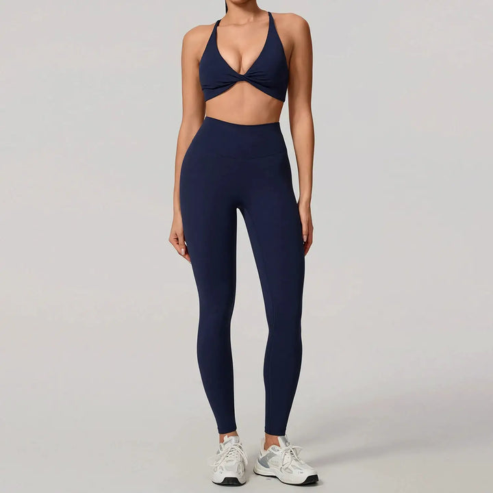 Hearuisavy Summer Yoga Set 2Pcs Women Gym Sportswear Breathable Cross Sports Bra Workout Top High Waist Push Up Fitness Leggings
