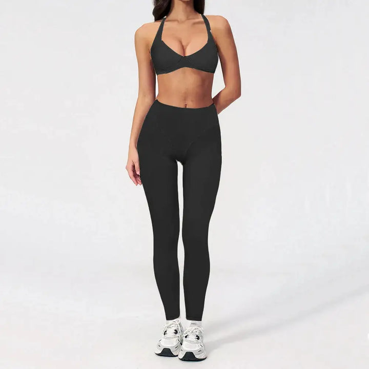 Women Sports Bra Fitness Yoga Set Long Sleeve Twist Shirt Quick Dry Crop Tops Gym Clothes Running Legging Active Wear XP184
