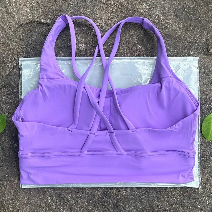 Solid Color Women Cross Back Bra Fitness Underwear Soft Fitness Sport Bra Top Gym Yoga Athletic Workout With Chest Pad
