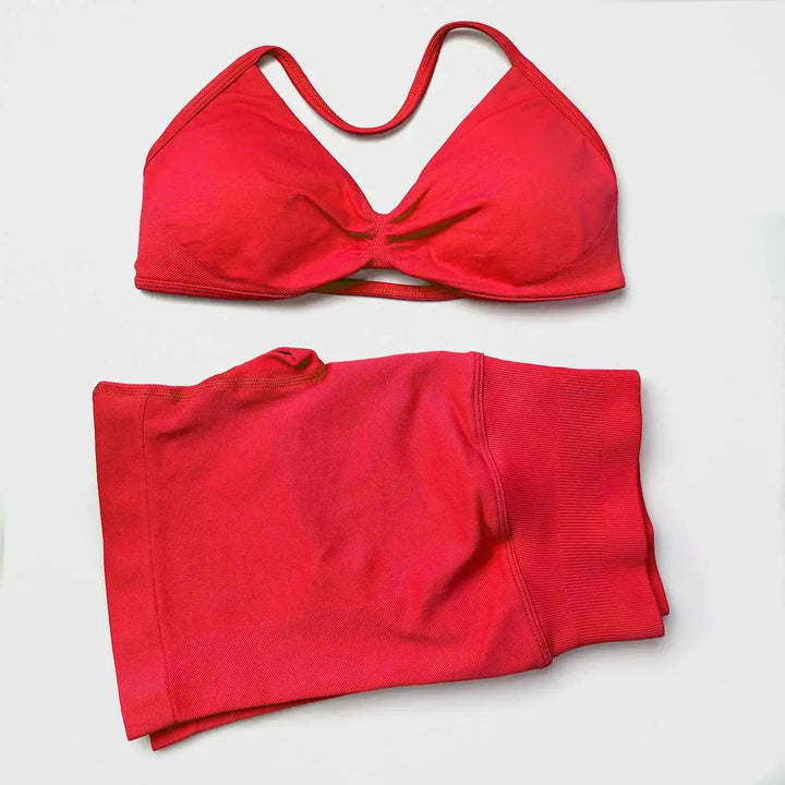 STOUREG 2 Pieces Yoga Gym Set Women Seamless Strappy Yoga Bra High Waist Workout Scrunch Shorts Set Fitness Clothes Sportswear