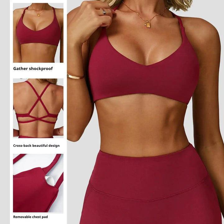 Sports Bra High Support Women Gym Underwear Push-up Back Cross Yoga Crop Top Running Workout Fitness Pilates Solid Color
