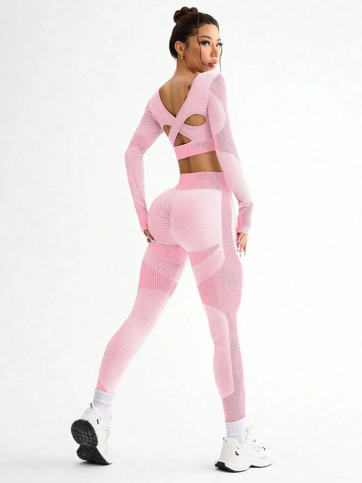 2pcs Hot-selling New Sports Tight Running Breathable Seamless Yoga Suit Women&