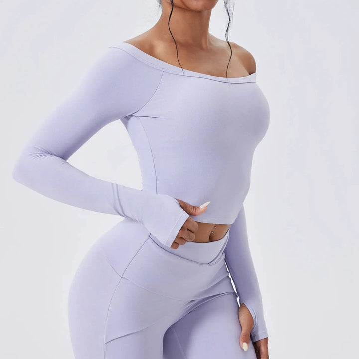 Slash Neck Long Sleeve Yoga Shirts Women Crop Top Breathable Quick Dry Sport T-shirt Female Gym Workout Top Fitness Clothing New