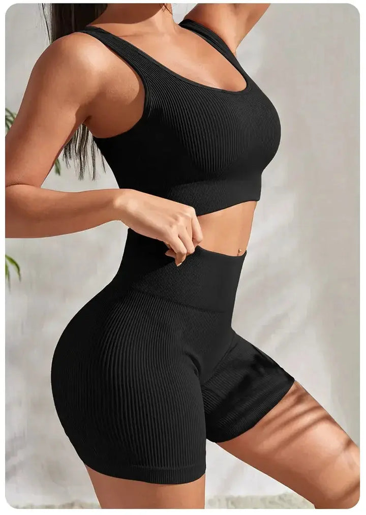 Women Seamless Ribbed Yoga Set Two Piece For Fitness