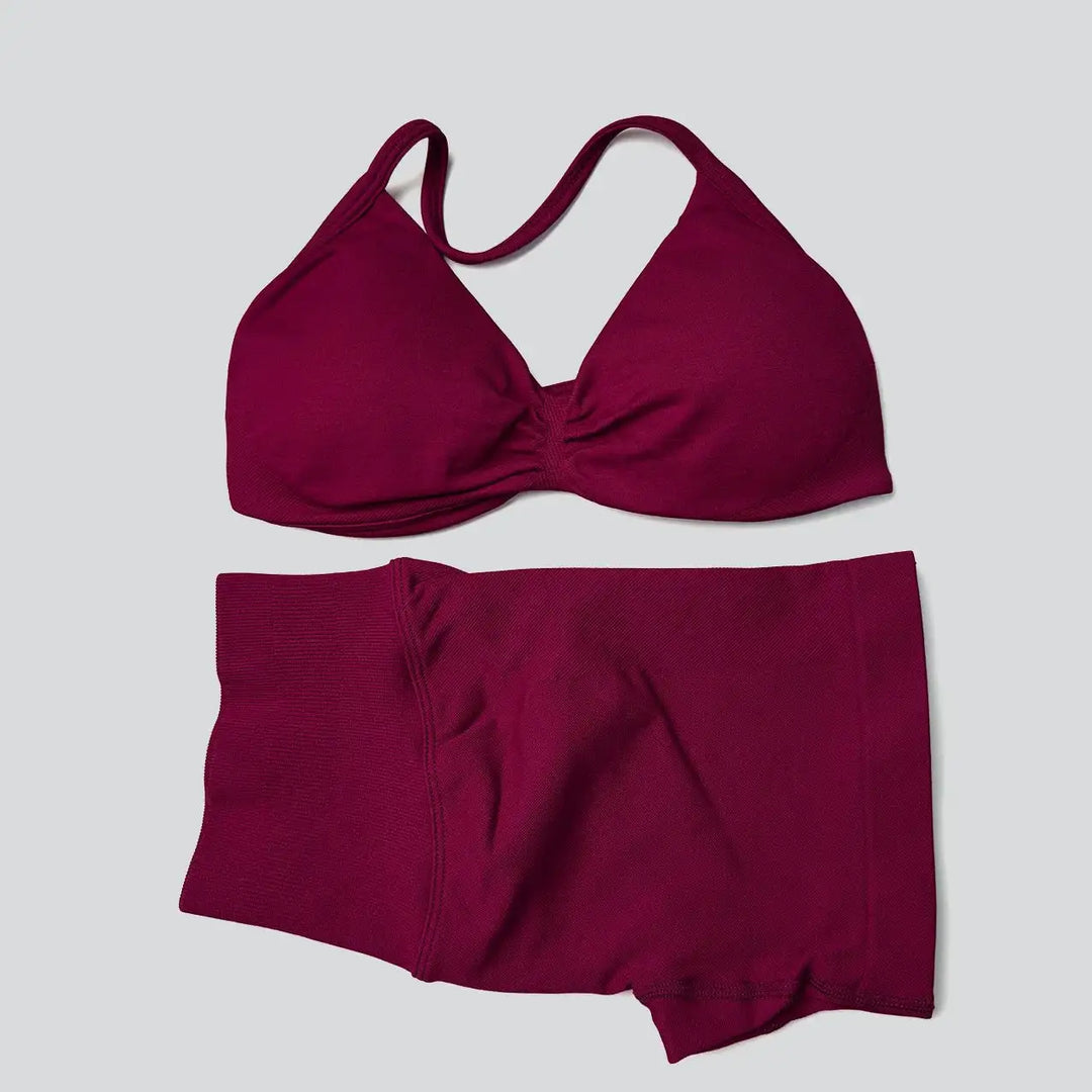 WANAYOU Seamless 2 Pcs Women Yoga Sets Halter Bras Sports Crop Tops Low Waist Scrunch Butt Gym Shorts Tight Quick Dry Leggings