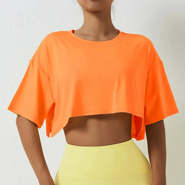 Cotton Women Short Sleeve Crop Top Navel Baring Yoga Fitness