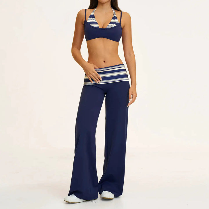 2PCS Stripes Fitness Suit Women&