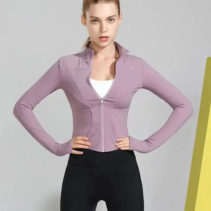 Womens Long Sleeve Sports Jacket Zip Fitness Yoga Shirt