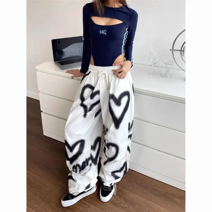 Love Graffiti Women Wide Leg Y2K High Waist Joggers - OurLum.com