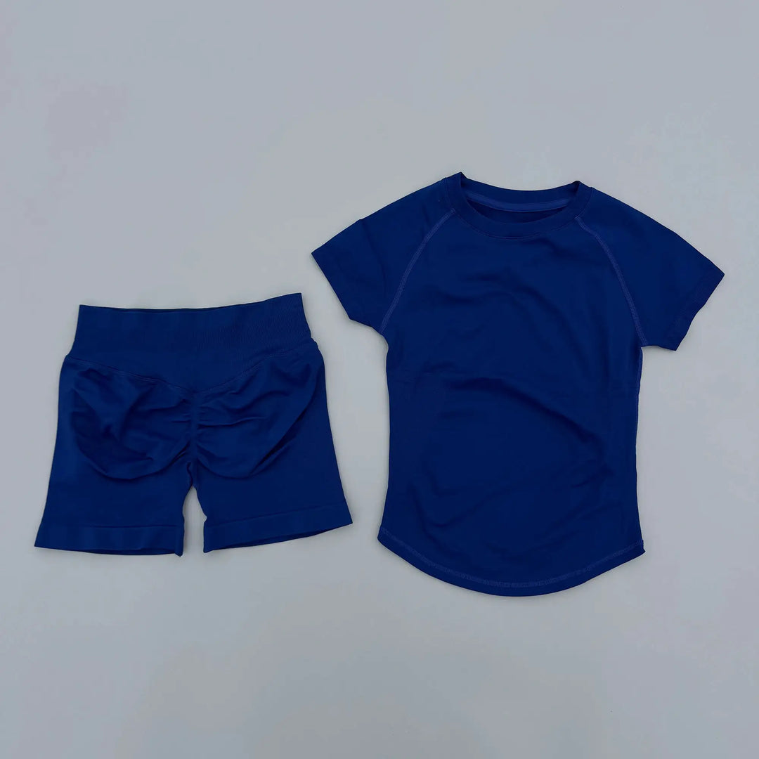 2 Pieces AURA IMPACT Sports Sets Short Sleeve Seamless Yoga Top Fitness Set Women Workout Running Sports Shorts Gym Suit