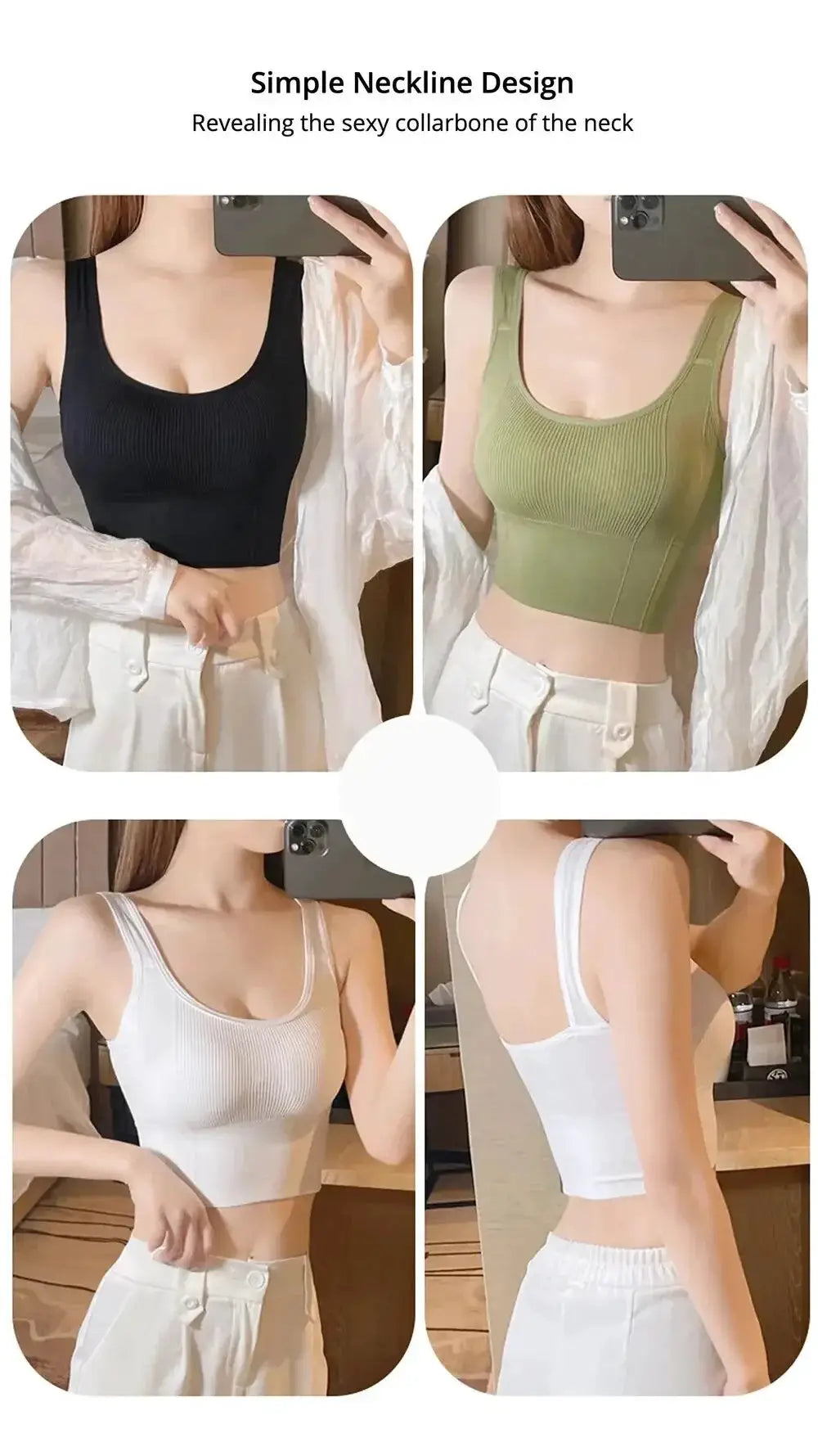 Seamless Crop Tops for Women with Built In Bra Support