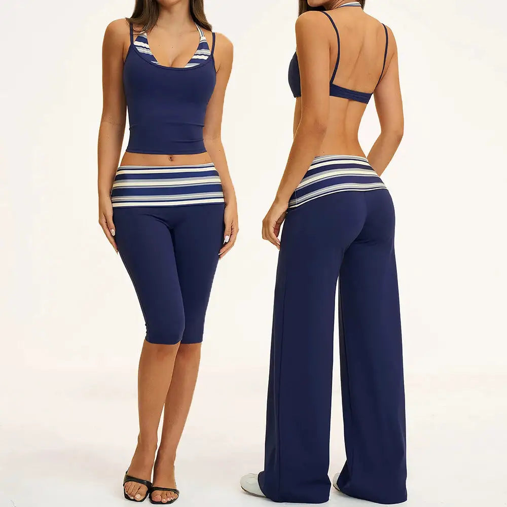 2PCS Stripes Fitness Suit Women&