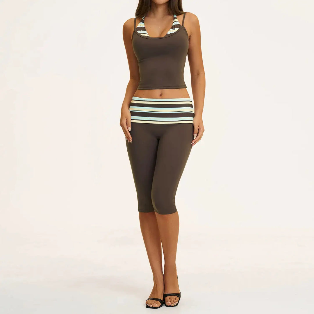 2PCS Stripes Fitness Suit Women&