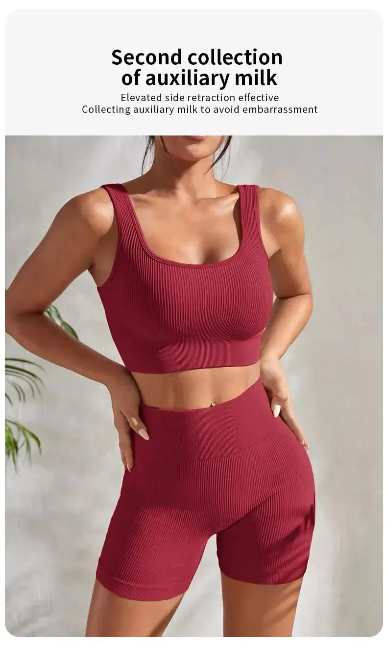 Women Seamless Ribbed Yoga Set Two Piece For Fitness
